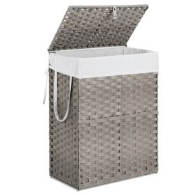 Laundry Basket with Lid, 110 L Hand-Woven Pp Rattan Laundry Basket with Compartments & Handles, Foldable, Removable Liner (Option: Gray/90L)