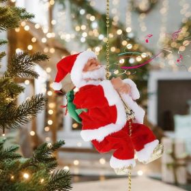 Christmas  Electric Climbing Santa with Music & LED Light, Electric Climbing Ladder Santa Claus Doll for Xmas Tree Decorations Hanging Christmas Ornam (Option: A RED)