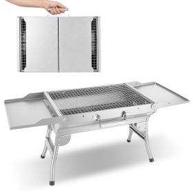 Foldable Charcoal Grill Portable BBQ Grill With Storage Shelf, Carry Handle, Air Vent Design, Chrome-Plated Grill Grate, 10 Skewers, Outdoor Barbecue (Option: Silver)