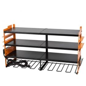Electric tool storage rack with charging station, wall-mounted practical tool rack, equipped with 4-hole power socket (Option: black yellow)