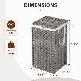 Laundry Basket With Lid, Hand-Woven PP Rattan, With Handle, Foldable, Removable Liner (Option: Gray 65L)