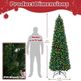 Pre-Lit Fraser Fir Pencil Artificial Christmas Tree With Premium LED Lights (Option: Green 7.5FT)