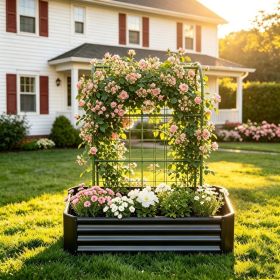 2-in-1 Raised Garden Bed with Trellis - 59" Tall Arch Planter Box for Climbing Plants, Outdoor Galvanized Metal Gardening Bed for Vegetables, Fruits, (Option: BLACK)