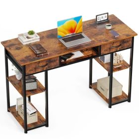 48IN Computer Desk Small Home Office Bedroom Writing Study PC Table with Storage Space Fabric Side Bag Headphone Hook Metal Frame Adjustable (Option: brown/48 Inches)
