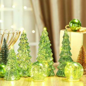 6 Pcs Mercury Glass Christmas Tree for Tabletop Light up Figurine Christmas Tree Mercury Cracked Glass Globe with Light for Xmas Decor Home Party Cent (Option: Lime Green)