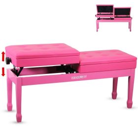 5 Core Duet Piano Bench 3.5 Inch Padded Cushioned Stool Wooden Heavy Duty Musician Chair w Storage - PNB DT BLK (Option: Pink)