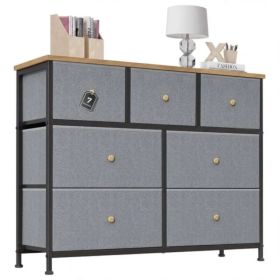 7-Drawer Fabric Dresser with Solid Wood Top, Tall Storage Chest for Bedroom, Living Room, Or Entryway, Ideal As a Tower Cabinet, Hallway Organizer (Option: Blue)