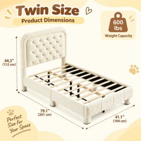 Twin Size Single Upholstered Platform Bed Frame With 46inch Tufted Boucle Headboard, Wooden Slat Support, Under Bed Storage Space, No Box Spring Neede (Option: 25214278)