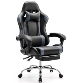 Video Game Desk Chair - Ergonomic Computer with Footrest and Comfy Lumbar Support, PU Leather Recliner with Headrest, Fixed Up Armrest, (Option: black&grey)