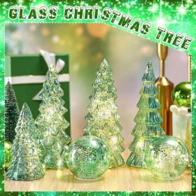 6 Pcs Mercury Glass Christmas Tree for Tabletop Light up Figurine Christmas Tree Mercury Cracked Glass Globe with Light for Xmas Decor Home Party Cent (Option: Sage Green)