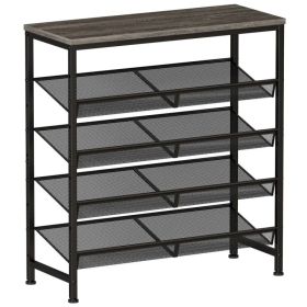 5 Tier Wood Top Shoe Rack, Industrial Storage for Entryway, Small Space Shoe Organizer (Option: Wooden grey)