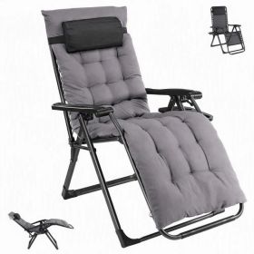 Zero Gravity Chair with Cushion, Folding Outdoor Lounge Chair with Cup Holder and Headrest for Patio, Strong Capacity (Option: Dark Gray)