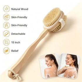 Wooden Detachable Body Shower Brush,15-Inch 2-in-1 Back Scrubber, Medium-Stiff Bristles with Hemp Rope for Wet Dry Body Cleansing in Bathroom (Option: 1pcs)