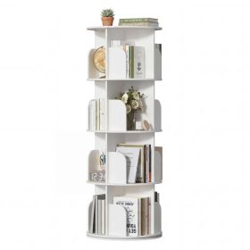 3/4/5 Tier Rotating Bookshelf, 360Â° Spinning Bookcase for Small Spaces, Vertical Corner Storage Organizer Display Rack for Bedroom Living Room, White (Option: 4 floors)