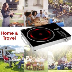 Portable Electric Single Burner Cooktop 3500W 110V, Heat-Resistant Glass Surface (Easy to Clean) with Side Handles, 4 Preset Cooking Modes for Camper/ (Option: BLACK)