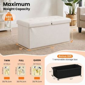 Folding Storage Ottoman, Compact Flip-Top Ottoman With Divider, Padded PVC Seat, Space-Saving Footrest Stool For Bedroom, Entryway, Living Room (Option: Beige-30IN)